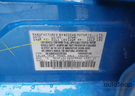 2025 Nissan Sentra Sv z USA, uszkodzony, nr VIN 3N1AB8CVXSY267954